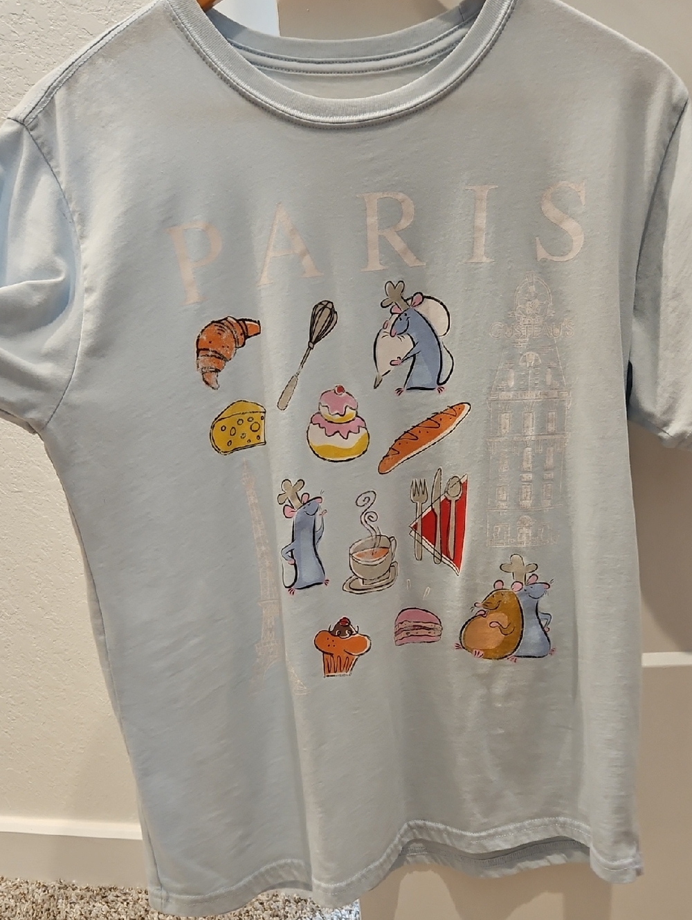 Disney Light Blue 'Paris' Short Sleeve Tee with Bakery & Mouse Graphics